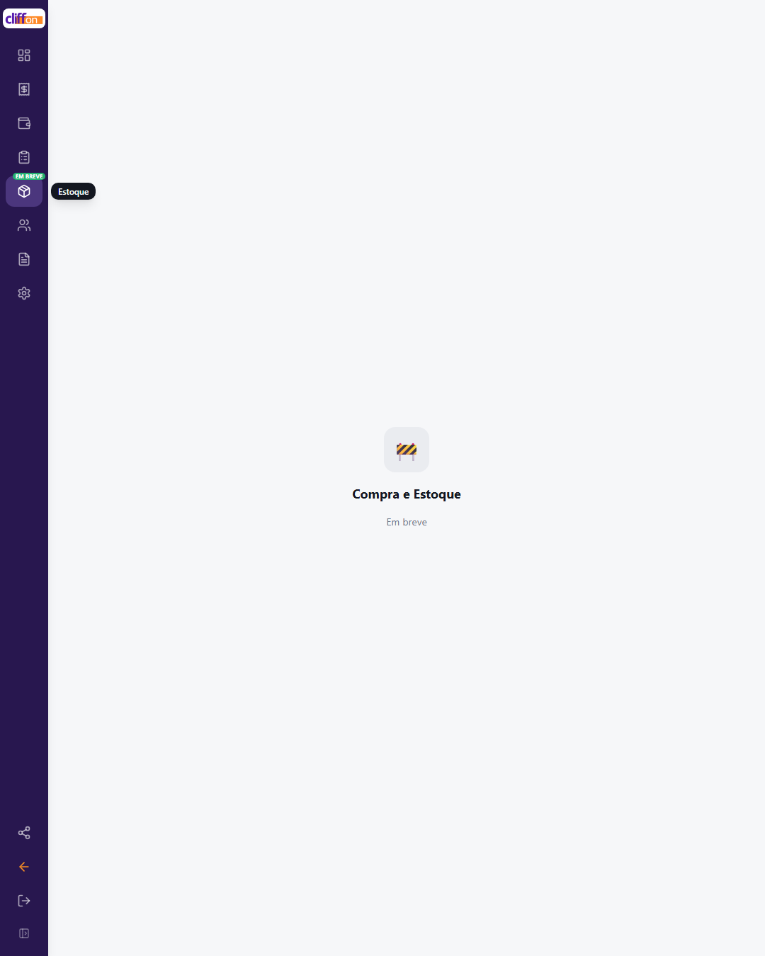Tela de controle de estoque do Cliffon mostrando toppings e ponto de pedido configurado