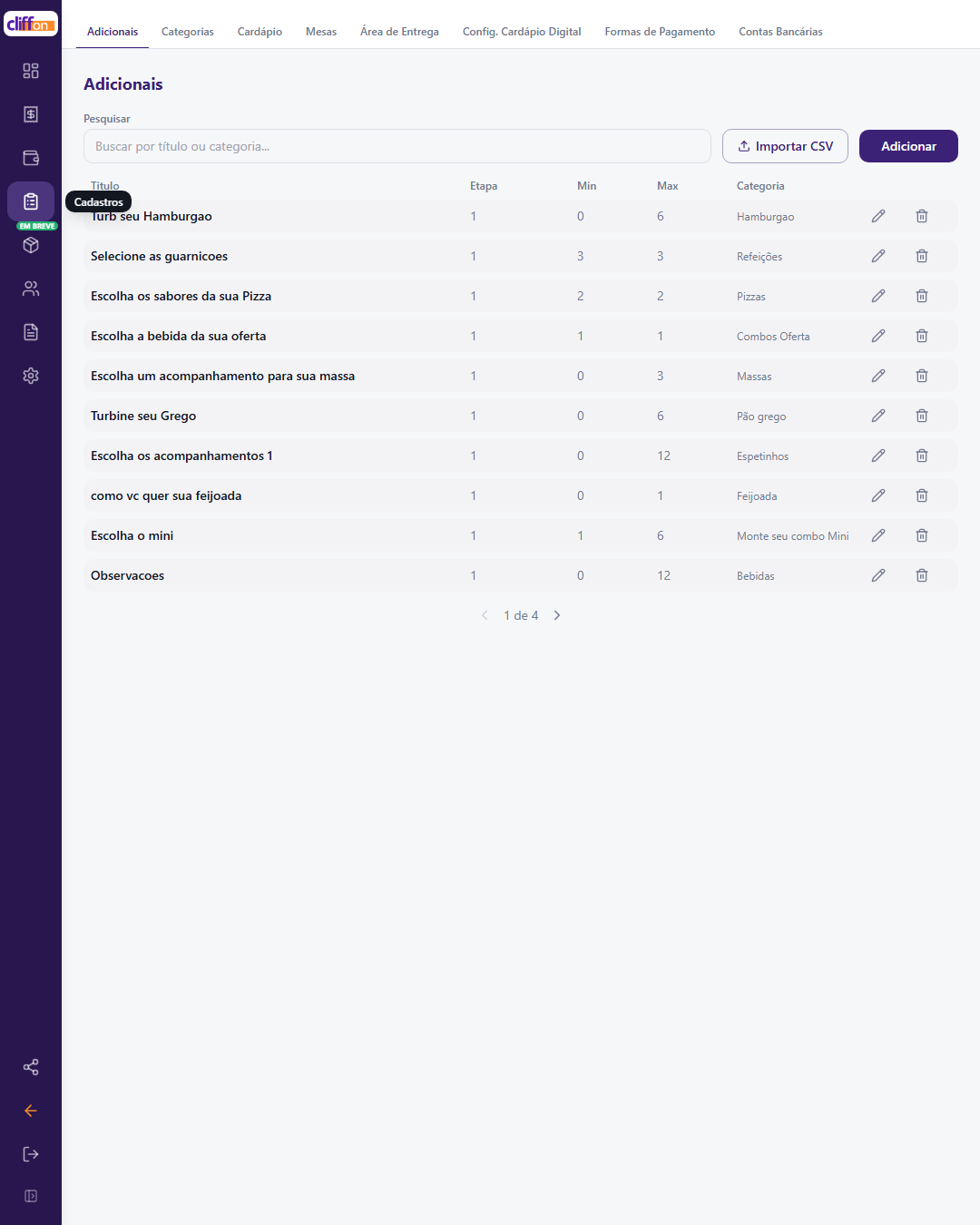 Tela de cadastro de clientes no Cliffon — base de dados de clientes para programa de fidelidade digital em açaiteria