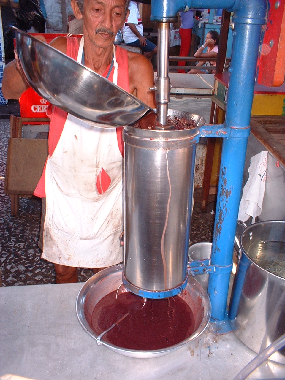 Extratora de polpa de açaí em funcionamento em Belém — cadeia de fornecimento e processamento do açaí
